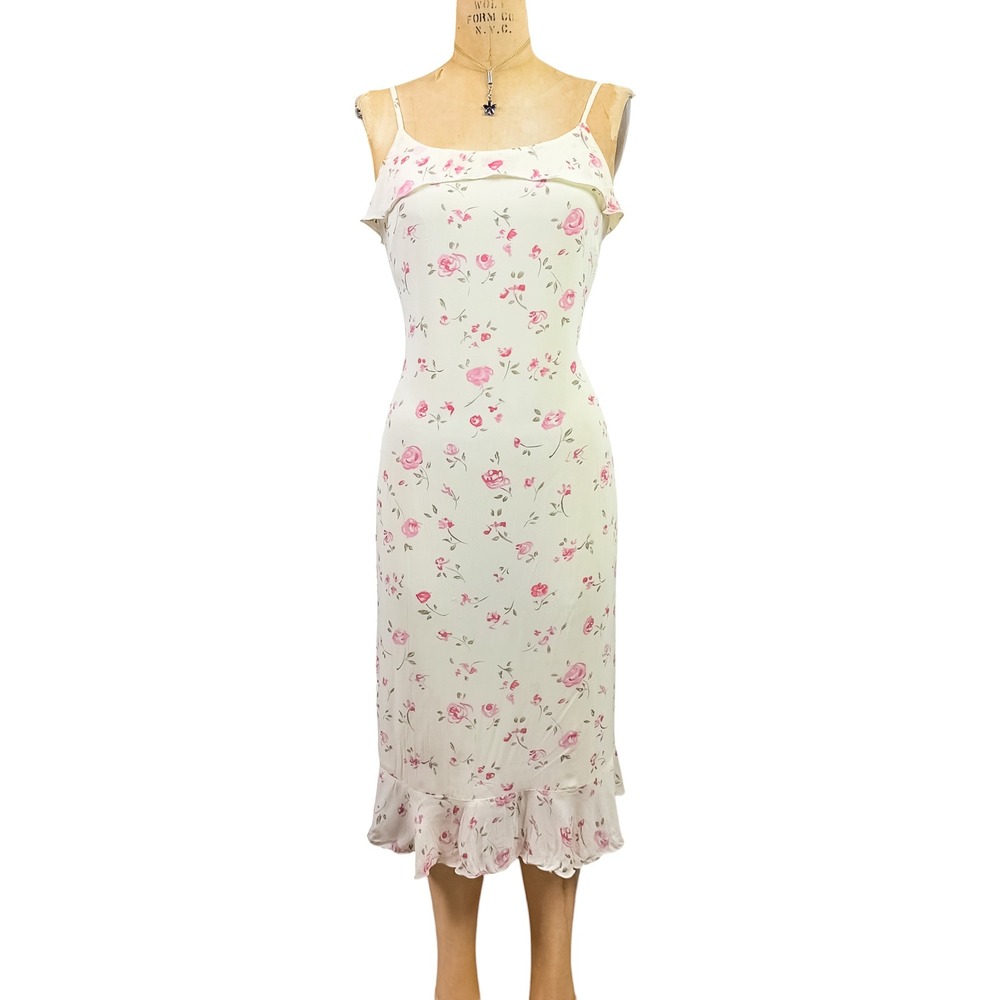 Vintage American Eagle Pastel Yellow Floral Ruffled Slip Dress Cottagecore Sz 8‎